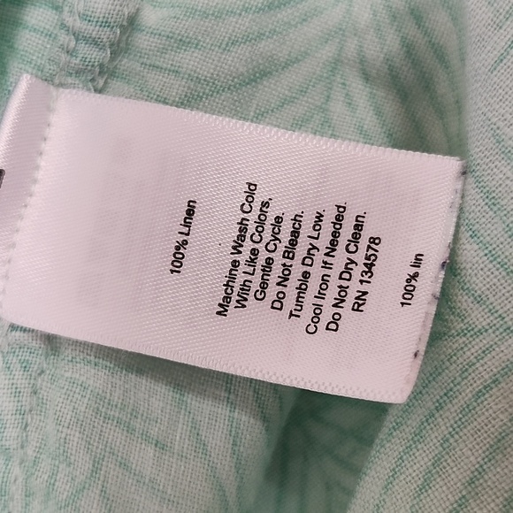 VINYARD VINES Men's Button-down Collared Shirt Light Green Leaf Pattern Linen M - Picture 7 of 8